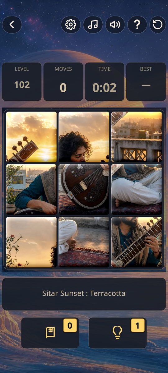 TileScape ROTATE mechanic showing a photograph whose tiles need turning